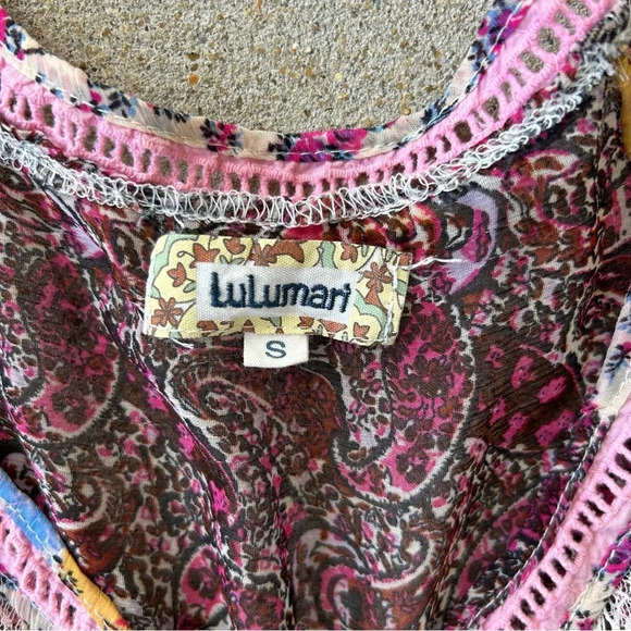 Anthropologie Lulumari Brand Mixed Media Colorful Lace Tassel Flowy Tank top - Picture 5 of 6